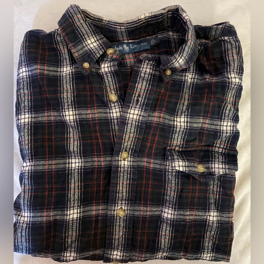 Ralph Lauren Navy and Red Plaid‎ Flannel Button Up Long Sleeve Shirt